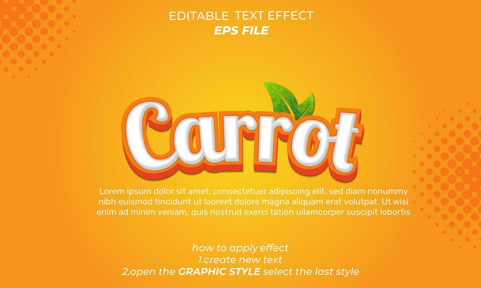 carrot text effect typography, 3d text. vector template