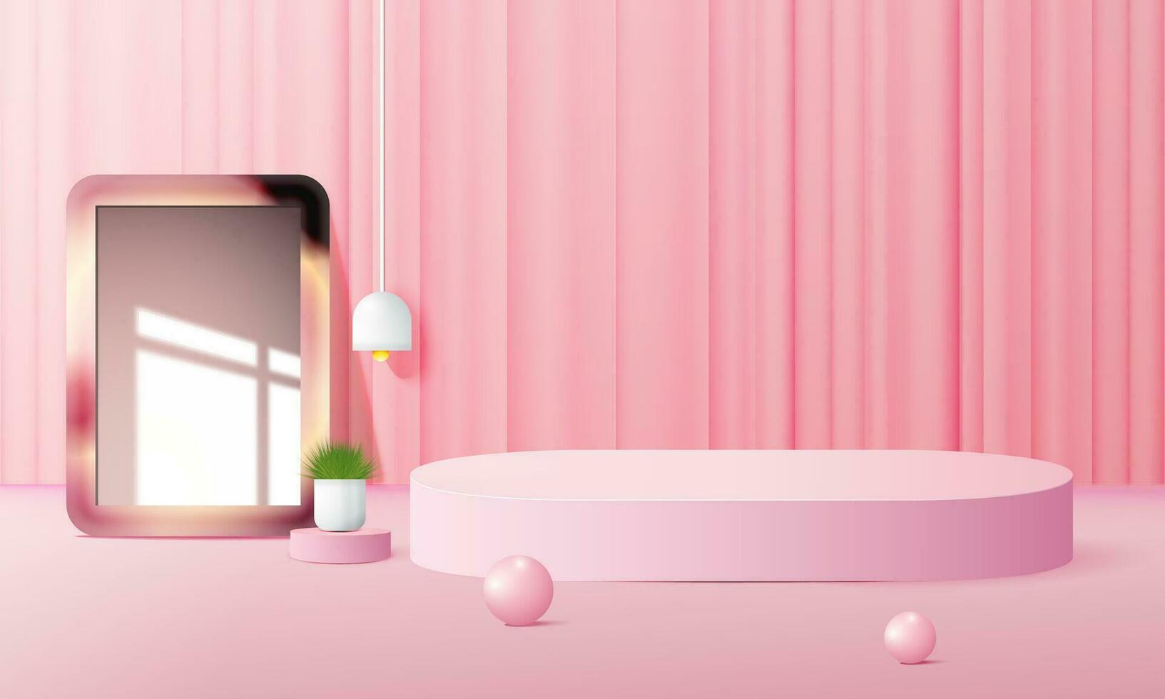 rosado podio escena antecedentes con fondo, para producto presentación, burlarse de arriba, espectáculo cosmético. vector