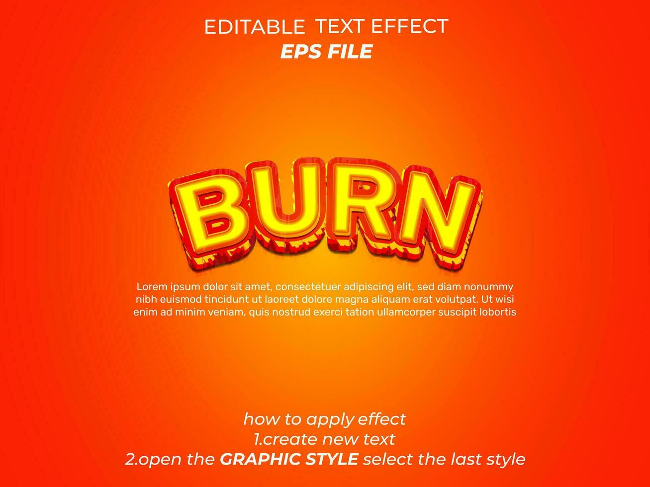 burn text effect, typography, 3d text. vector template