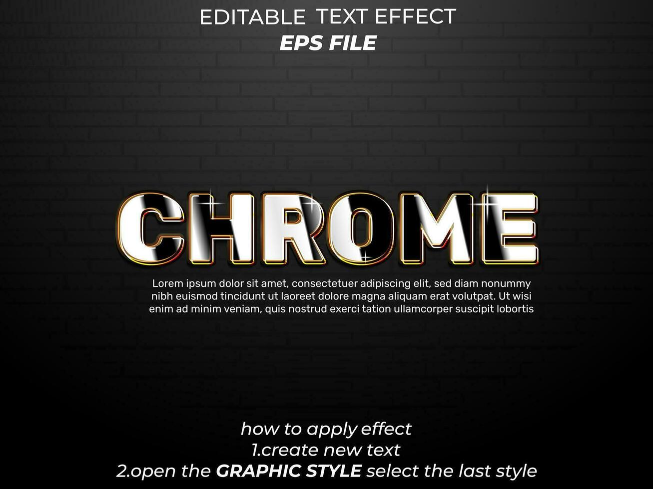 chrome text effect typography, 3d text. vector template