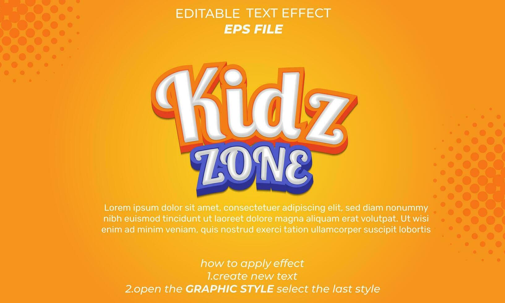 kidz zone text effect, typography, 3d text. vector template