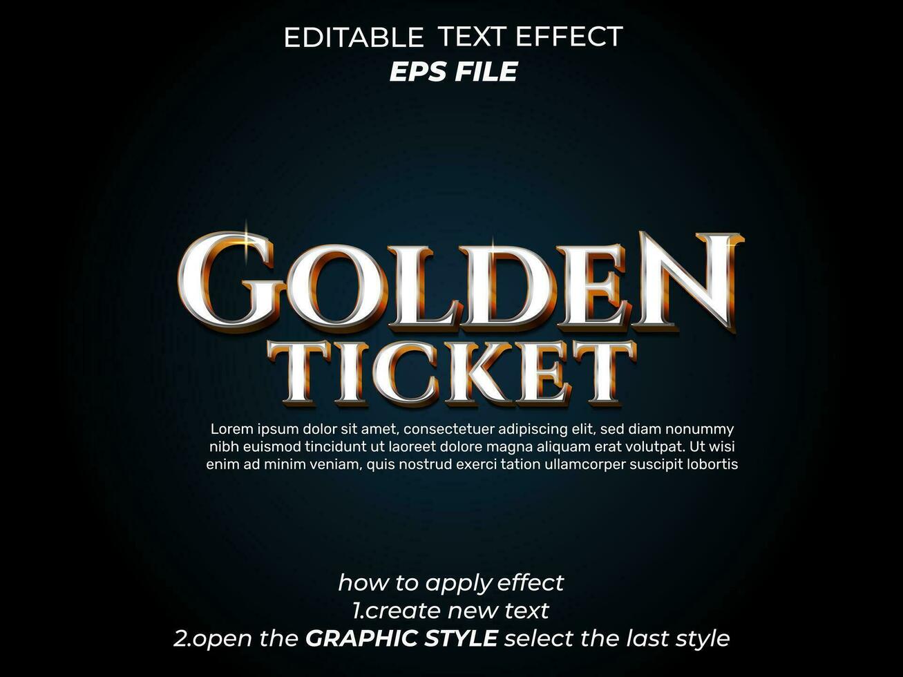 golden ticket text effect typography, 3d text. vector template