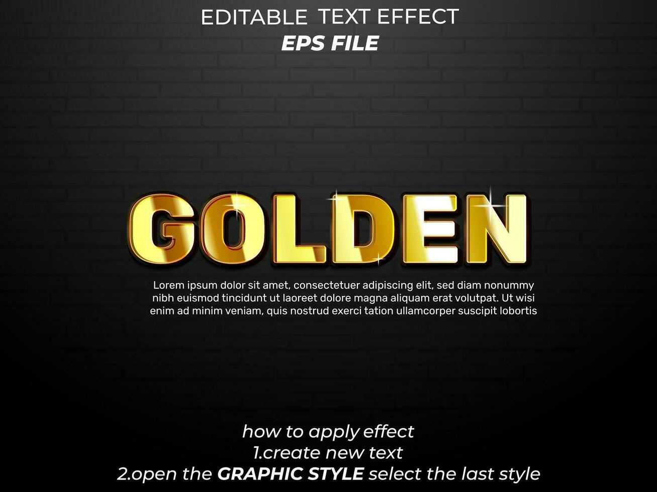 golden text effect typography, 3d text. vector template