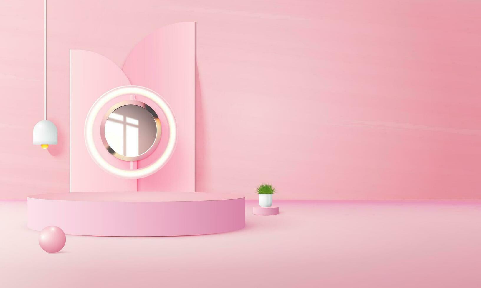 pink podium scene background with backdrop, for product presentation, mock up, show cosmetic. vector