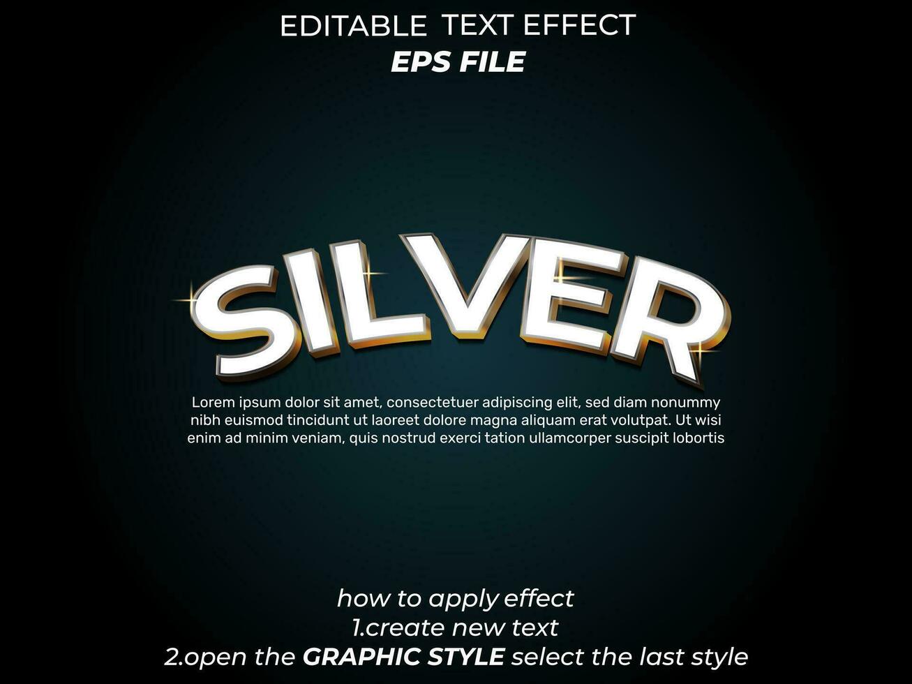 silver text effect typography, 3d text. vector template