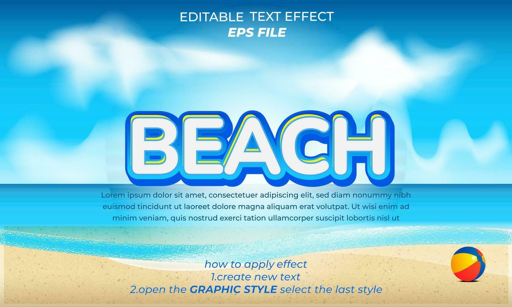 beach text effect,, typography, 3d text. vector template