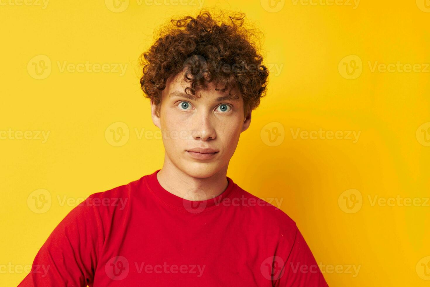 cute red-haired guy summer style fashion posing isolated background unaltered photo