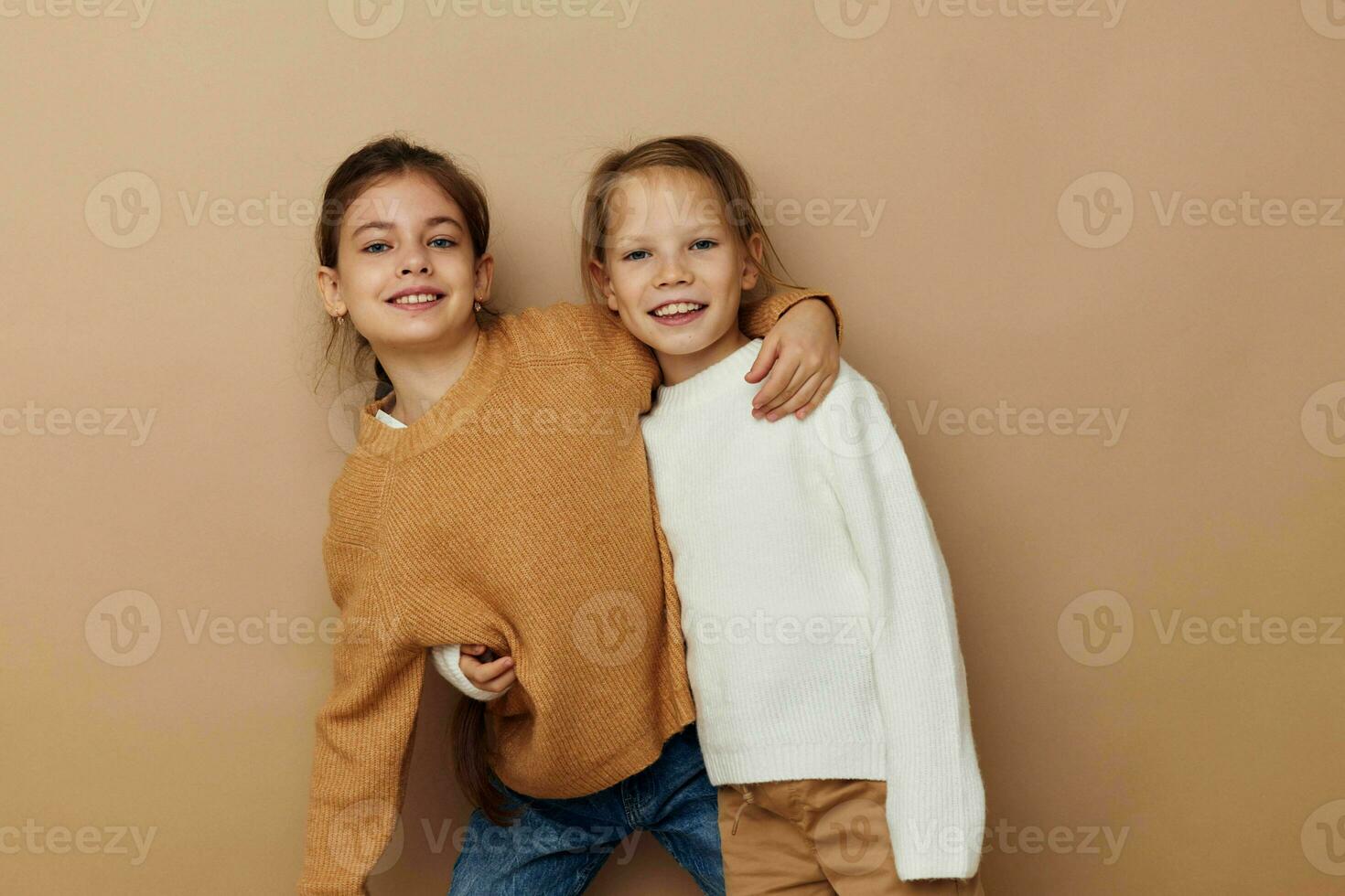 two smiling little girls friendship together childhood lifestyle photo