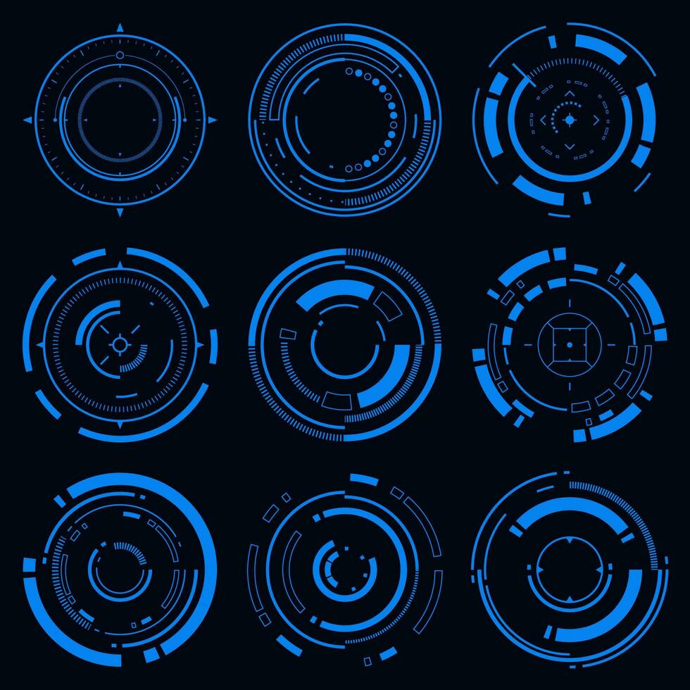 Vector technology futuristic set hi tech circle element. HUD focus sci-fi circular design.