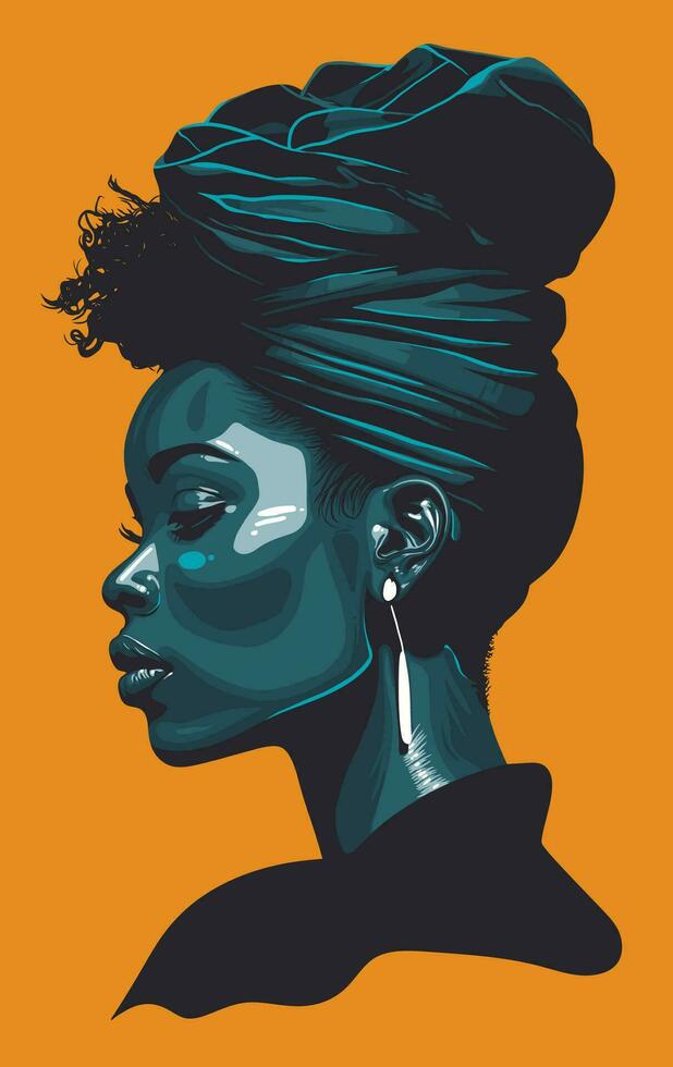 Black woman with her hair tied up, seen from the side vector
