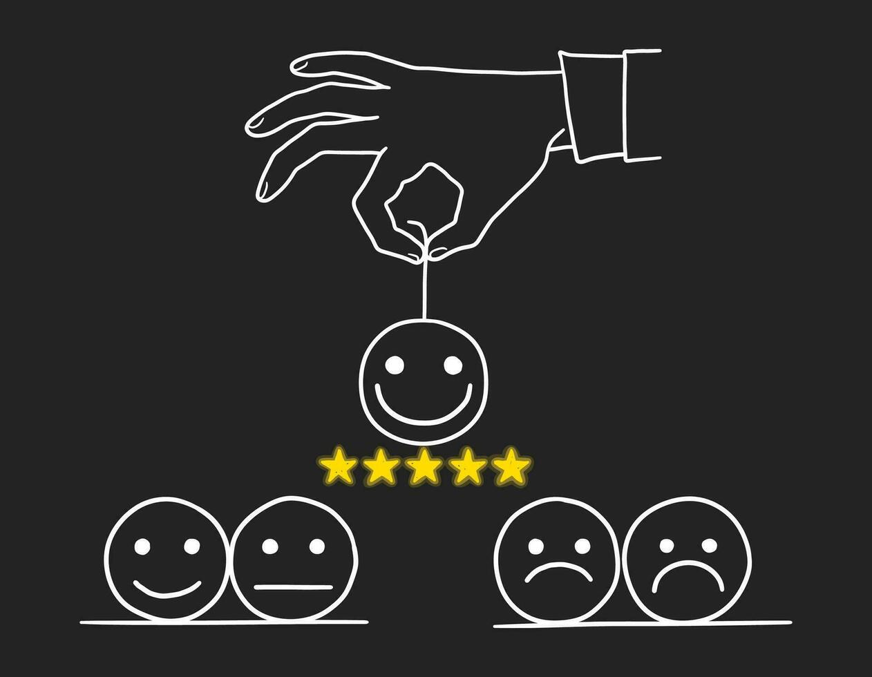 Positive feedback concept. Business hand give five-star rating. Vector line drawing