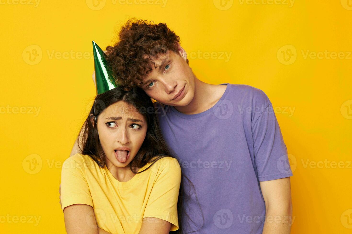 boyfriend and girlfriend friendship birthday holiday yellow background photo