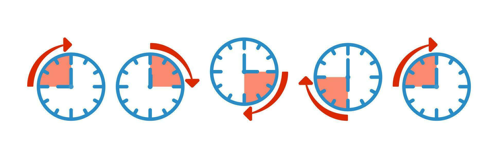 Time management. Efficient scheduling every three hours. Clock vector icons. Vector illustration isolated on white background.