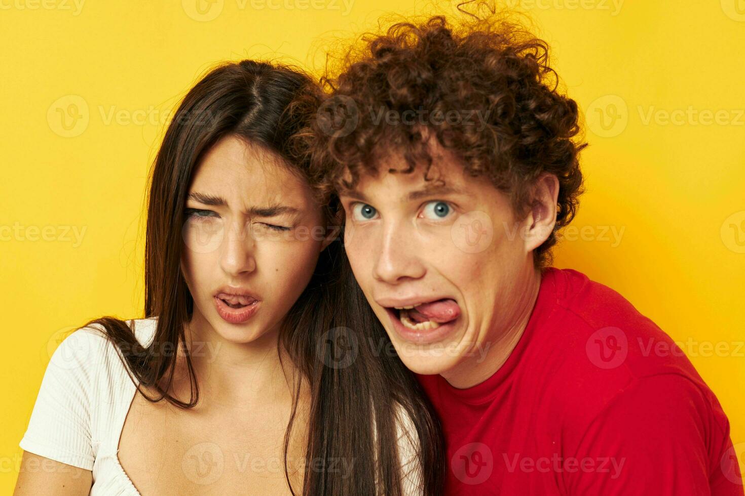 teenagers together posing emotions close-up isolated background unaltered photo