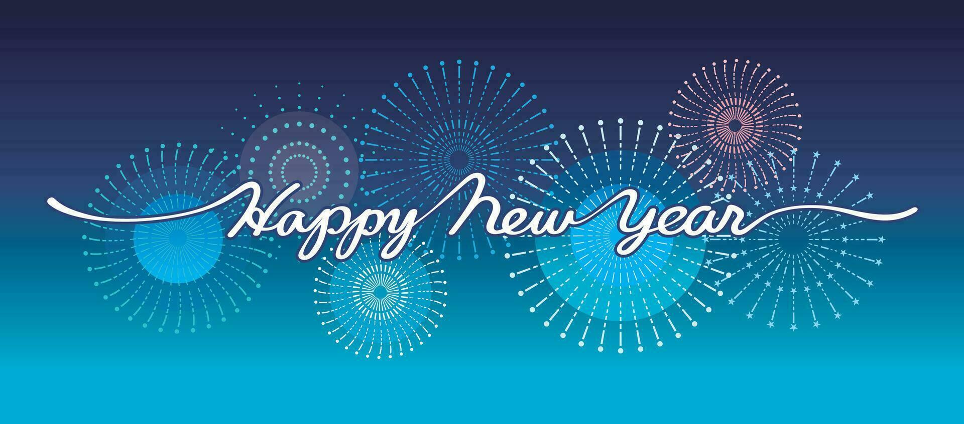 Happy New Year Vector Symbol Illustration With Celebratory Fireworks On A Night Sky Background.