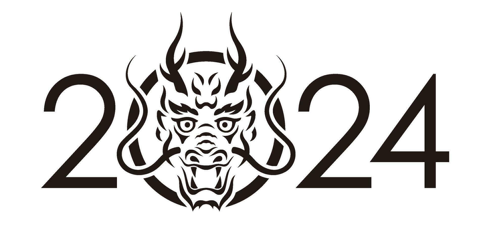 The Year 2024 Vector New Years Greeting Symbol With Dragon Face