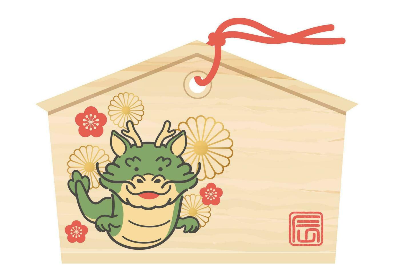 Vector Japanese Votive Picture Tablet With The Year Of The Dragon Symbol. Kanji Translation - The Dragon.