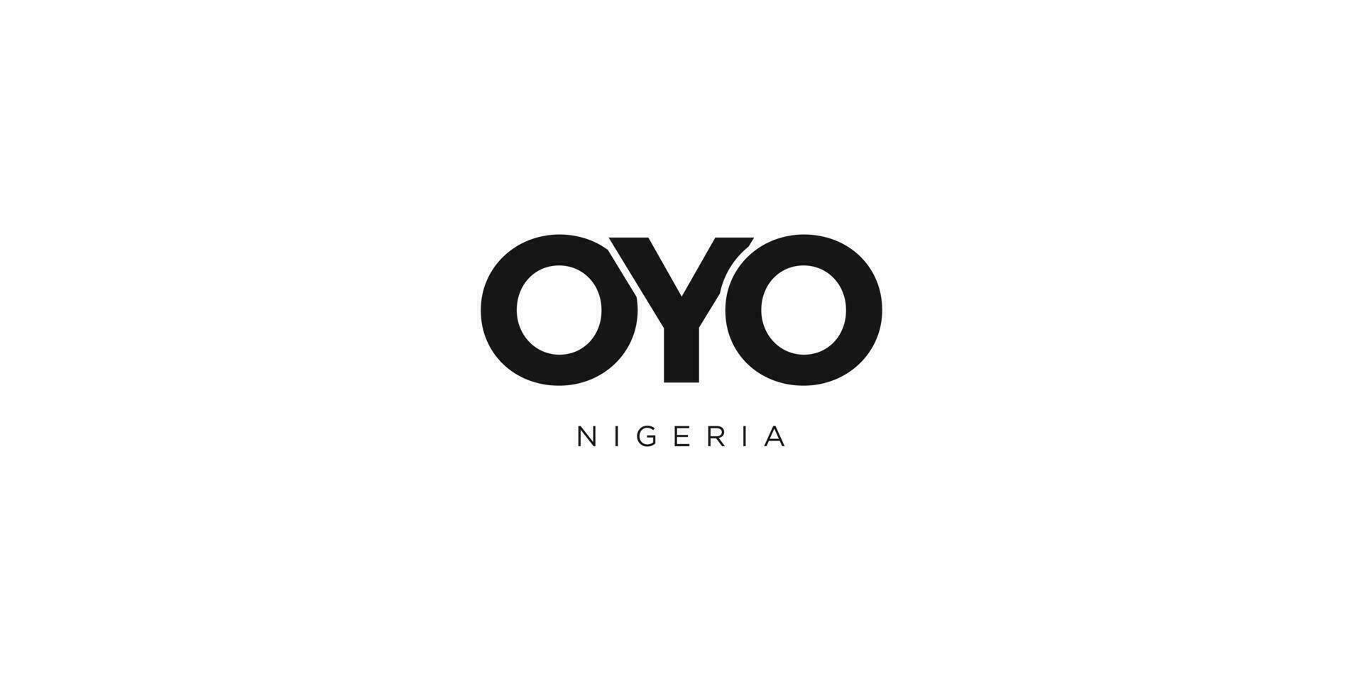 Oyo in the Nigeria emblem. The design features a geometric style, vector illustration with bold typography in a modern font. The graphic slogan lettering.