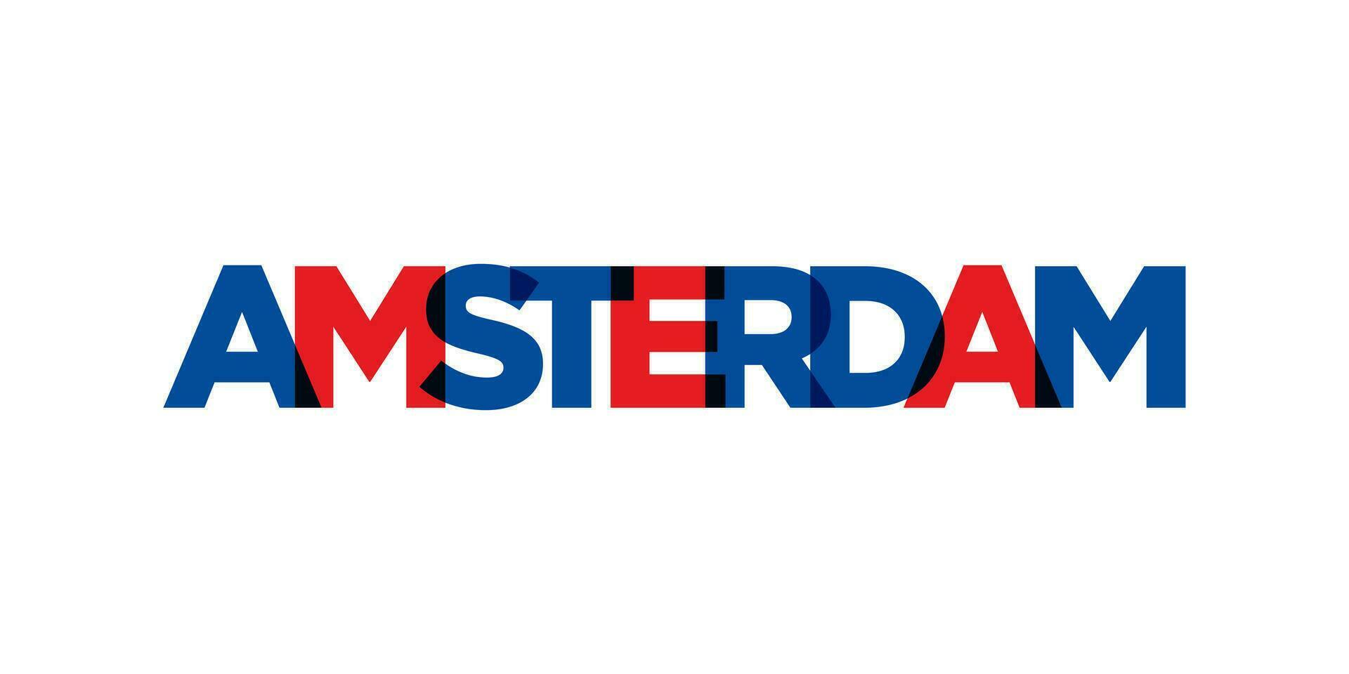 Amsterdam in the Netherlands emblem. The design features a geometric style, vector illustration with bold typography in a modern font. The graphic slogan lettering.