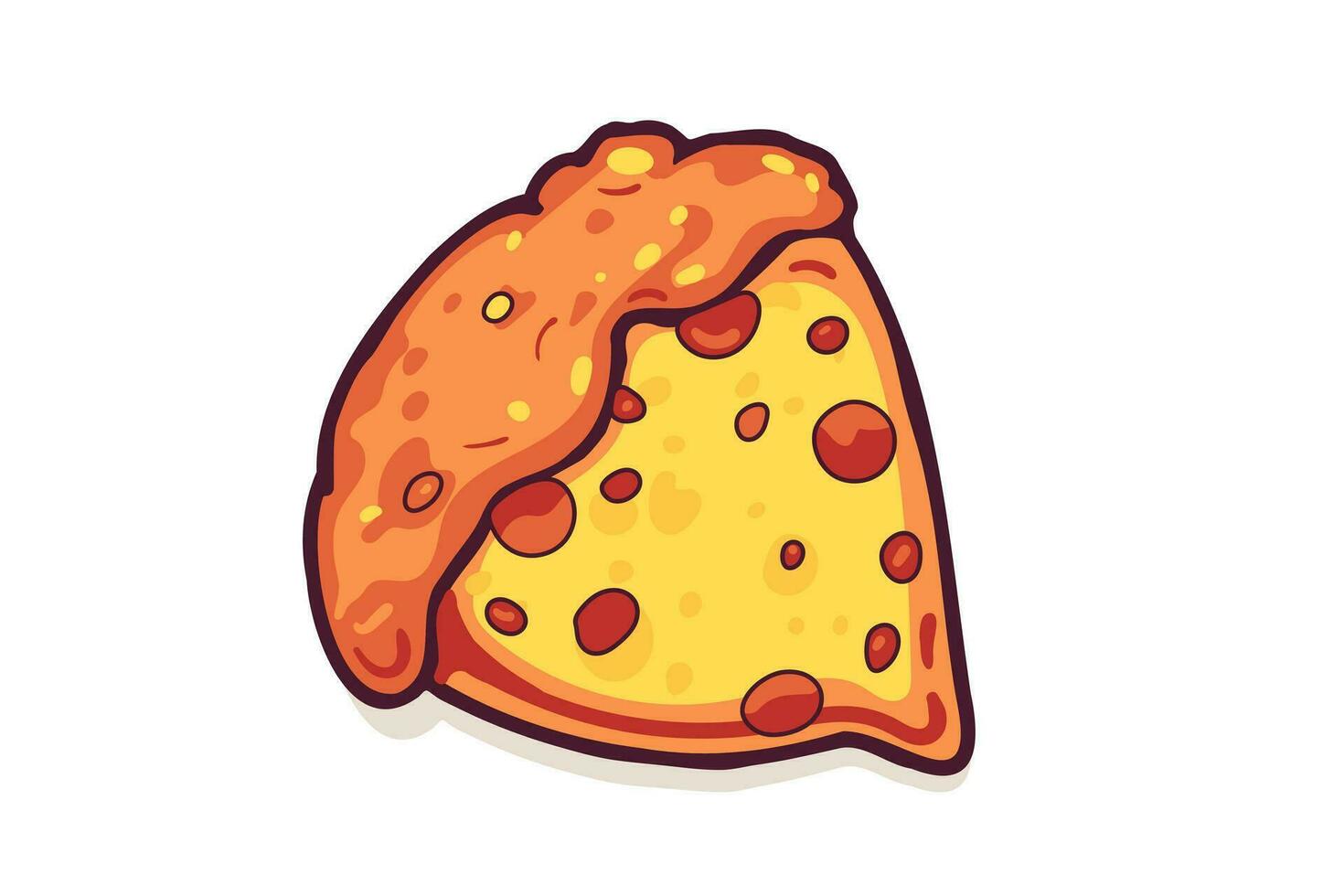 Pizza rebanada con Derretido queso y pepperoni. vector dibujos animados pegatina en cómic estilo con contorno. diseño elemento comida para saludo tarjeta, póster, impresión para ropa, emblema.