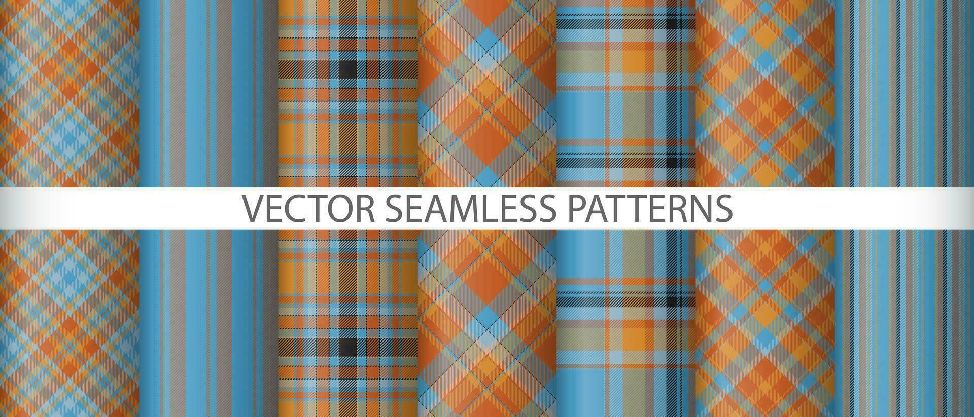 Set plaid vector check. Textile fabric seamless. Background texture tartan pattern.