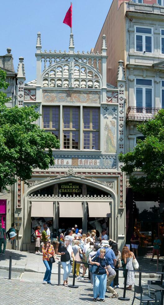 PORTO, PORTUGAL Queue in Famous bookstore Livraria Lello. Historic city, architecture of old town. photo