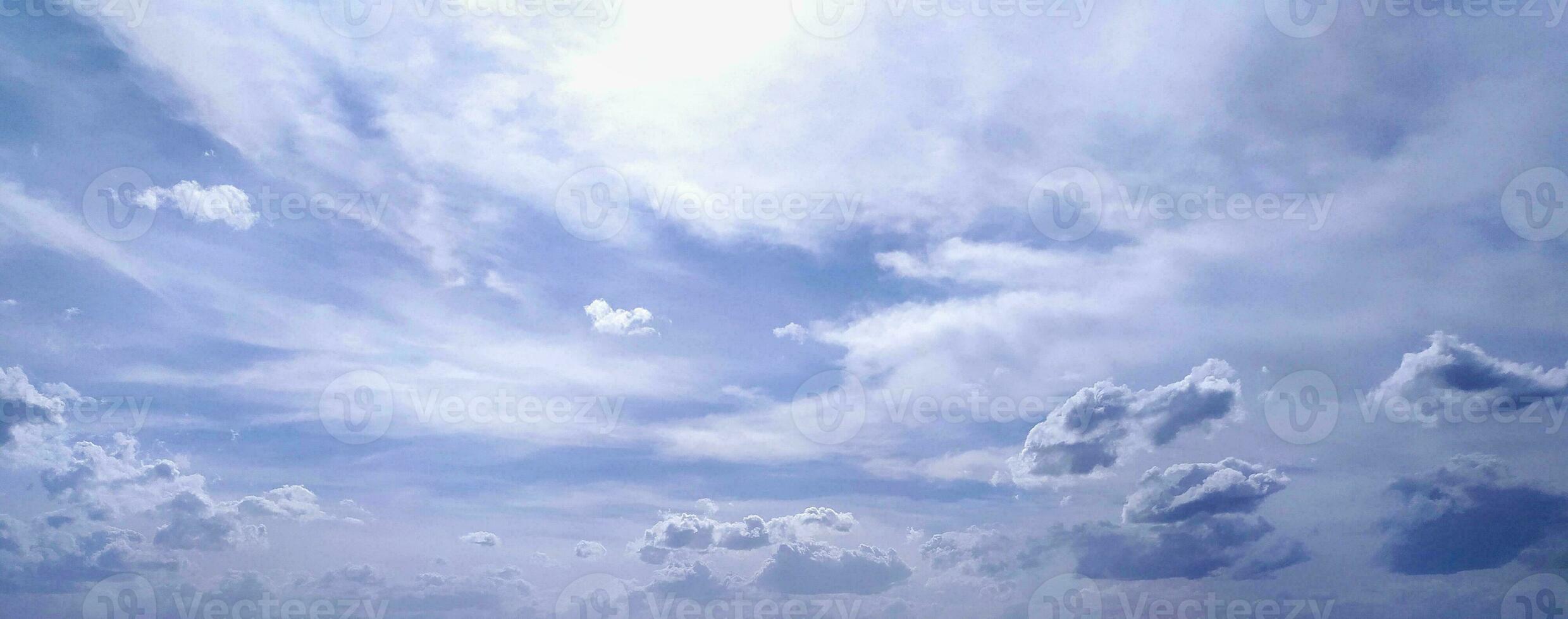 Blue sky background with white clouds. Beauty bright air background. Gloomy vivid cyan landscape. photo