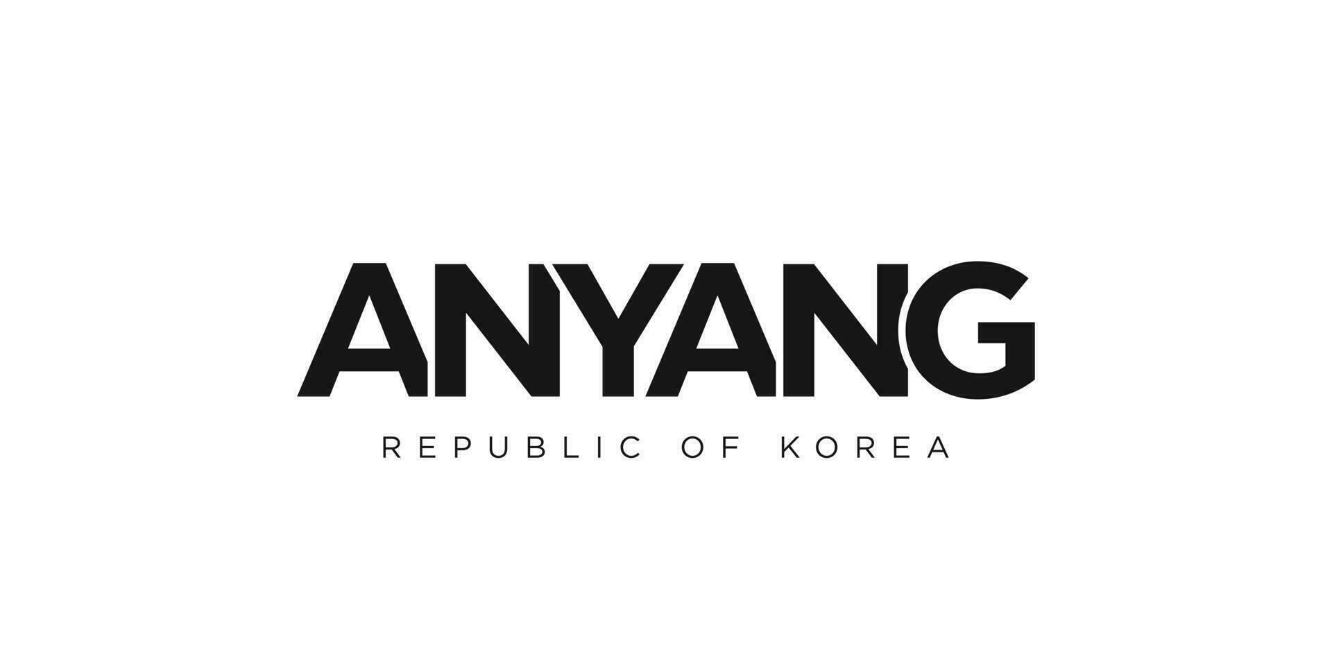 Anyang in the Korea emblem. The design features a geometric style, vector illustration with bold typography in a modern font. The graphic slogan lettering.