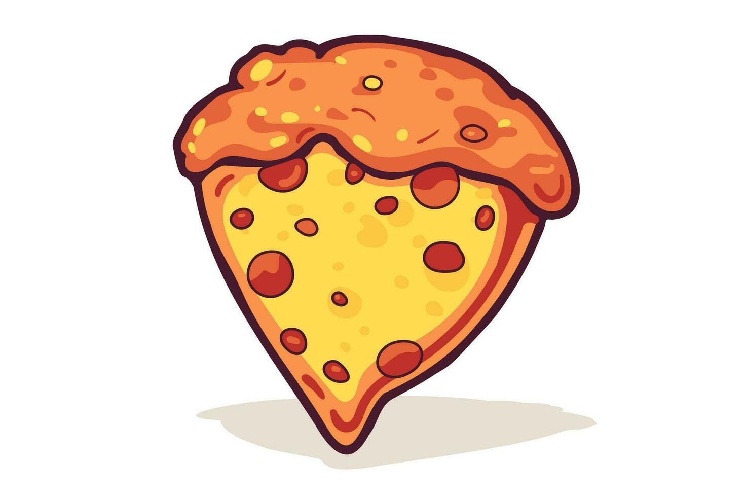 Pizza rebanada con Derretido queso y pepperoni. vector dibujos animados pegatina en cómic estilo con contorno. diseño elemento comida para saludo tarjeta, póster, impresión para ropa, emblema.