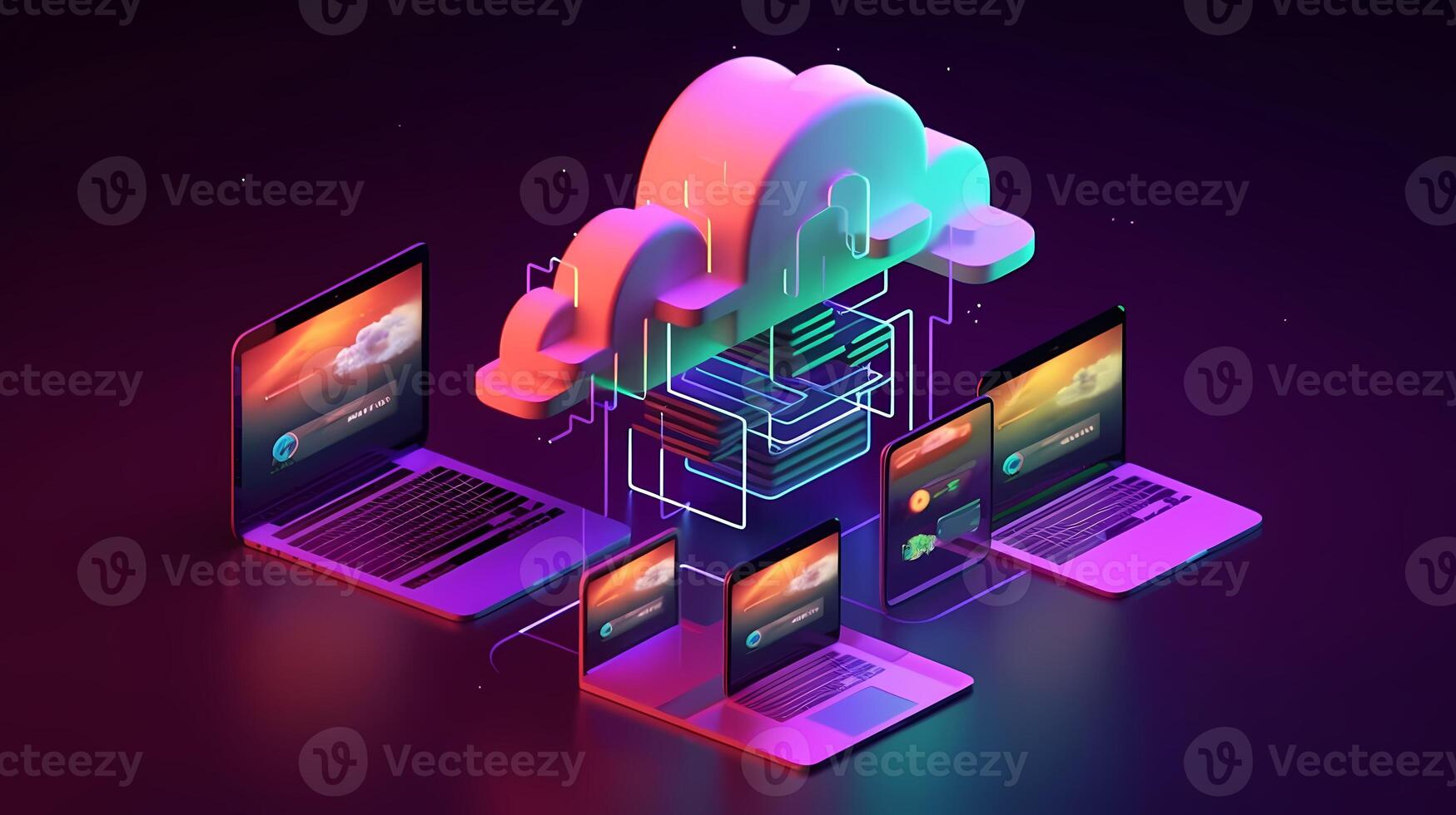 Network and internet communication technology concept, data center structure, server racks with telecommunication equipment. . photo