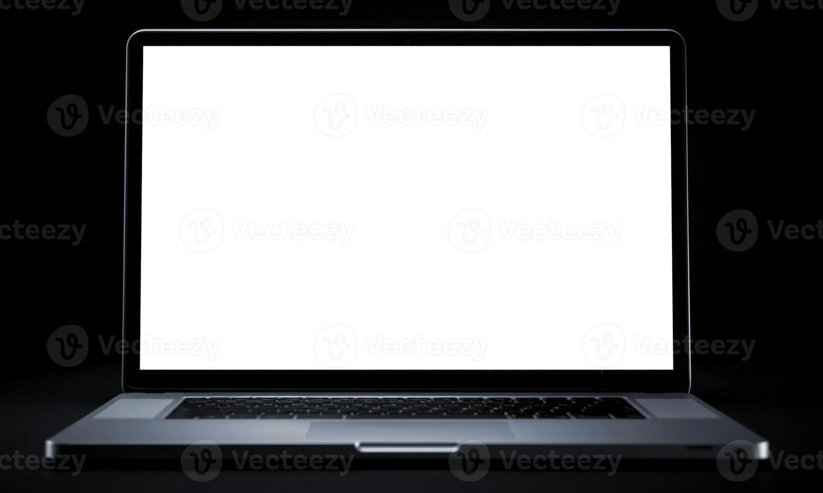 Laptop computer mockup with empty screen on monitor. Notebook in work interior mock up template. photo