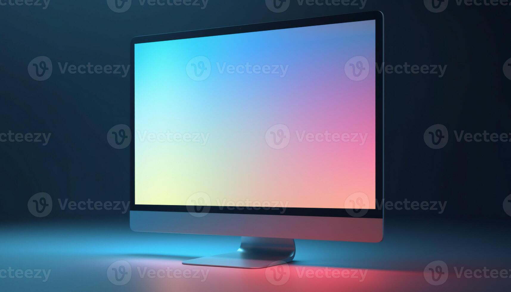 Modern workplace with computer monitor. Front view screen mockup. photo