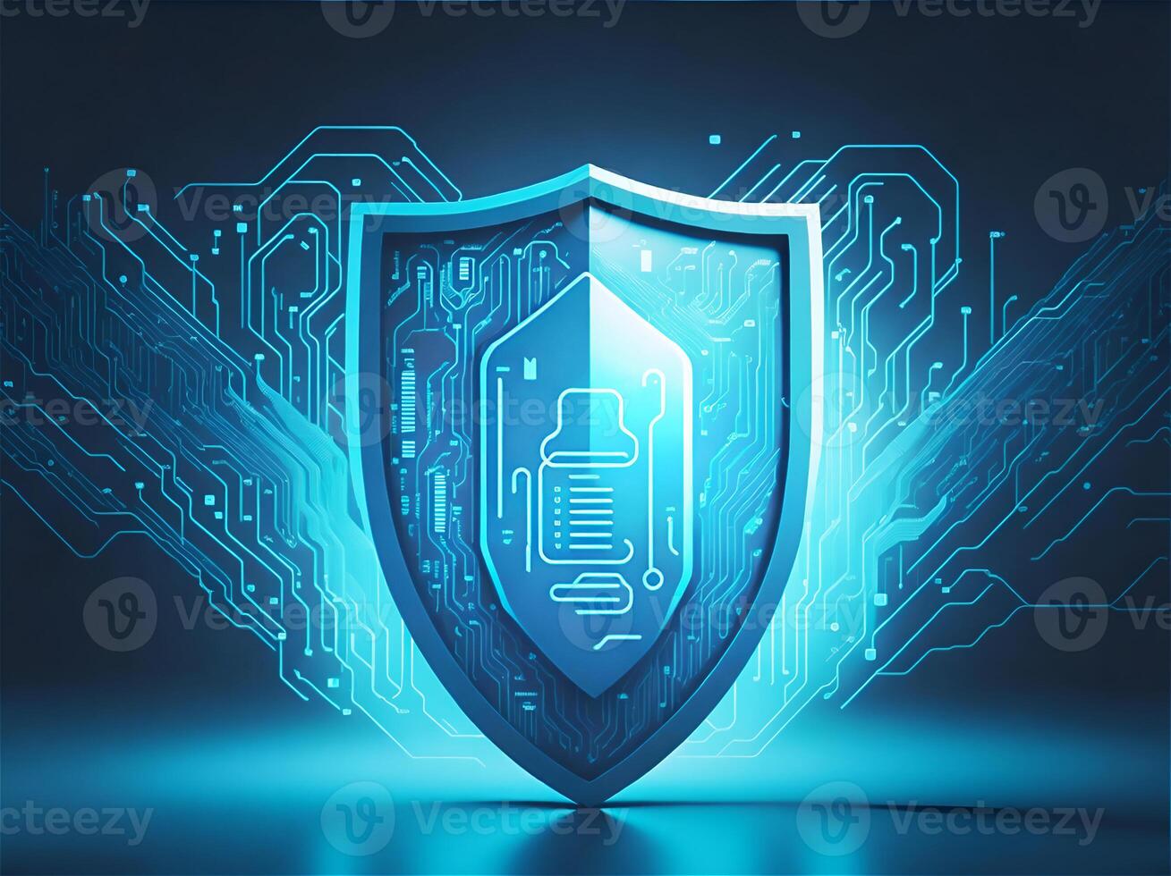 Cyber security and data protection of private information. Locks of blue shield concept. photo