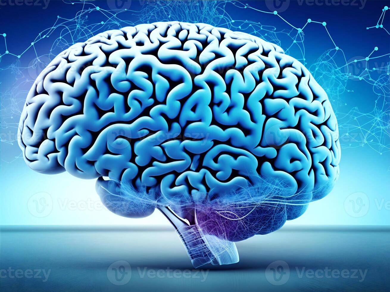 Human brain showing Intelligent thinking processing. Cyber mind concept a neural network of big data and artificial intelligence. photo
