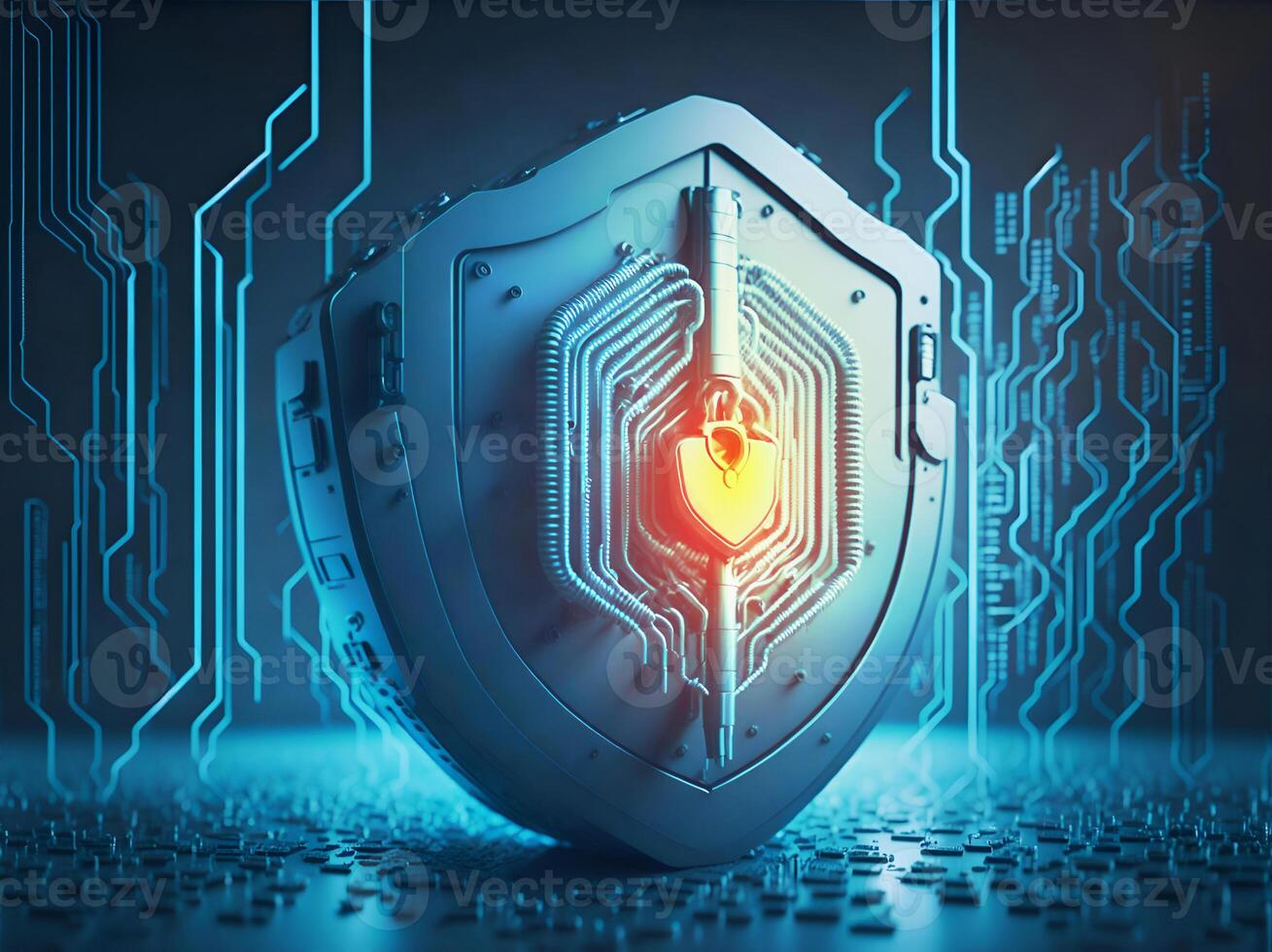 Cyber security and data protection of private information. Locks of blue shield concept. AI Generative photo