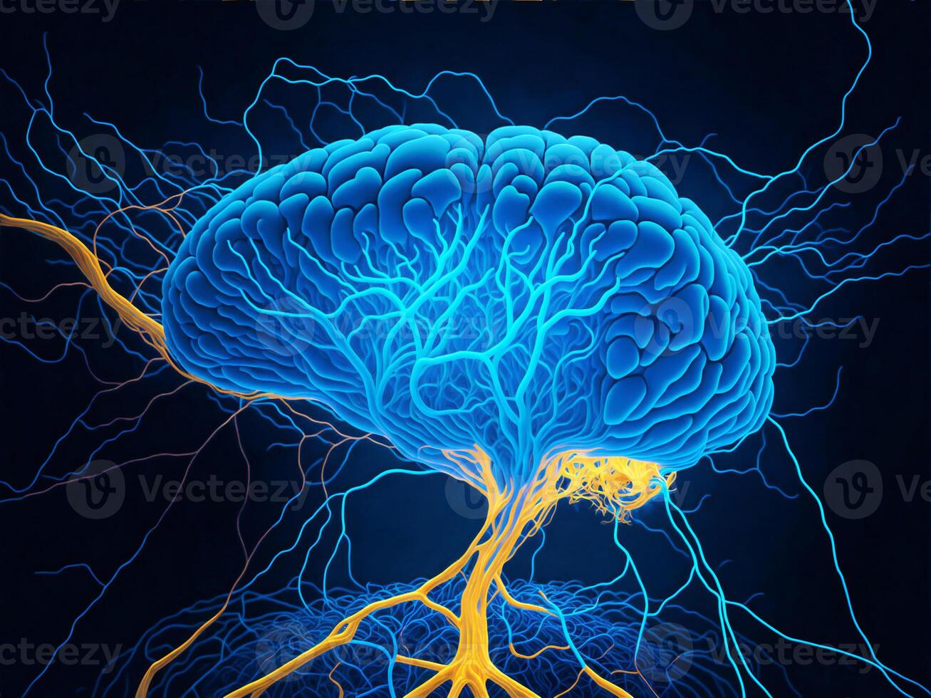 humano cerebro demostración inteligente pensando Procesando. ciber mente concepto un neural red de grande datos y artificial inteligencia. ai generativo foto