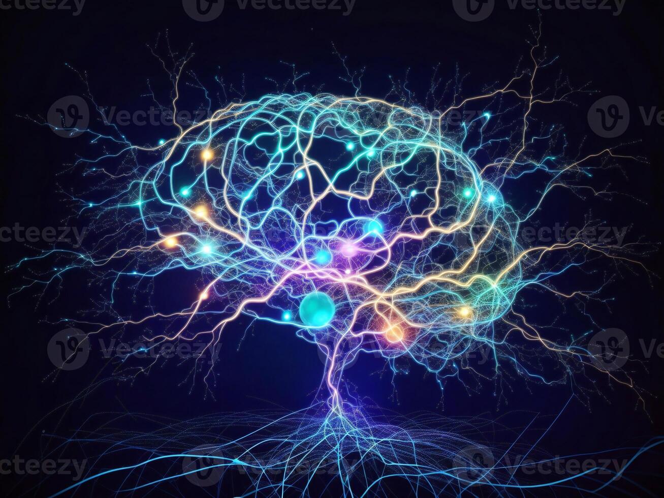 Human brain showing Intelligent thinking processing. Cyber mind concept a neural network of big data and artificial intelligence. photo