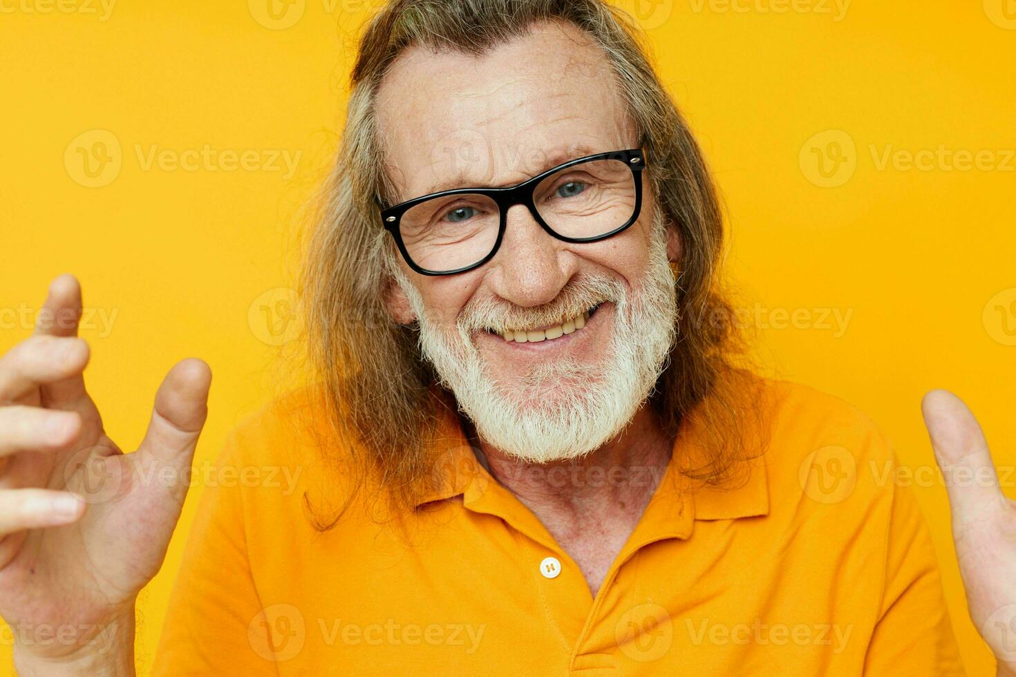 funny elderly man gray beard emotions close-up photo
