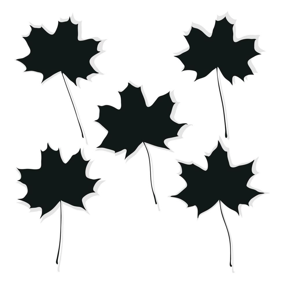 Vector image of black silhouettes of realisty maple leaves. Seasonal decorative background