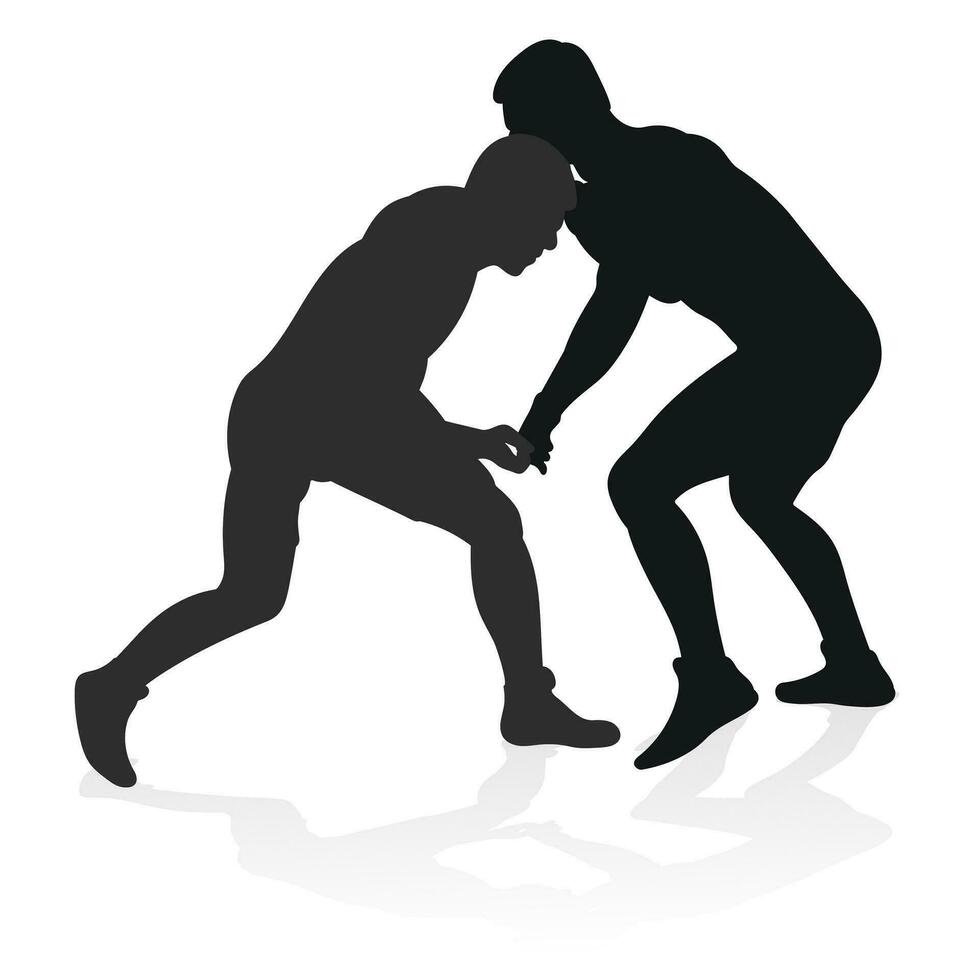 Image of a silhouette of a wrestler athlete in a fighting pose. Greco Roman wrestling, combating, duel, fight, martial art, sportsmanship vector