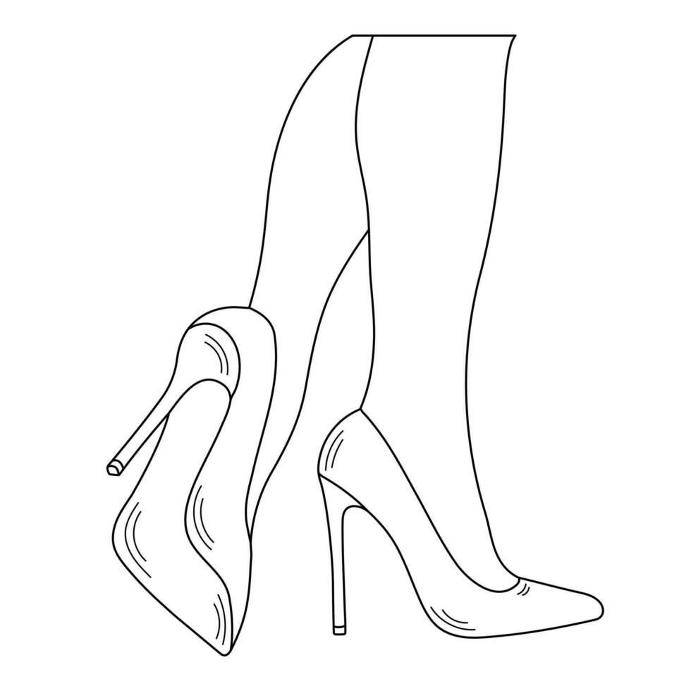 Drawing sketch outline silhouette of female legs in a pose. Shoes stilettos, high heels vector