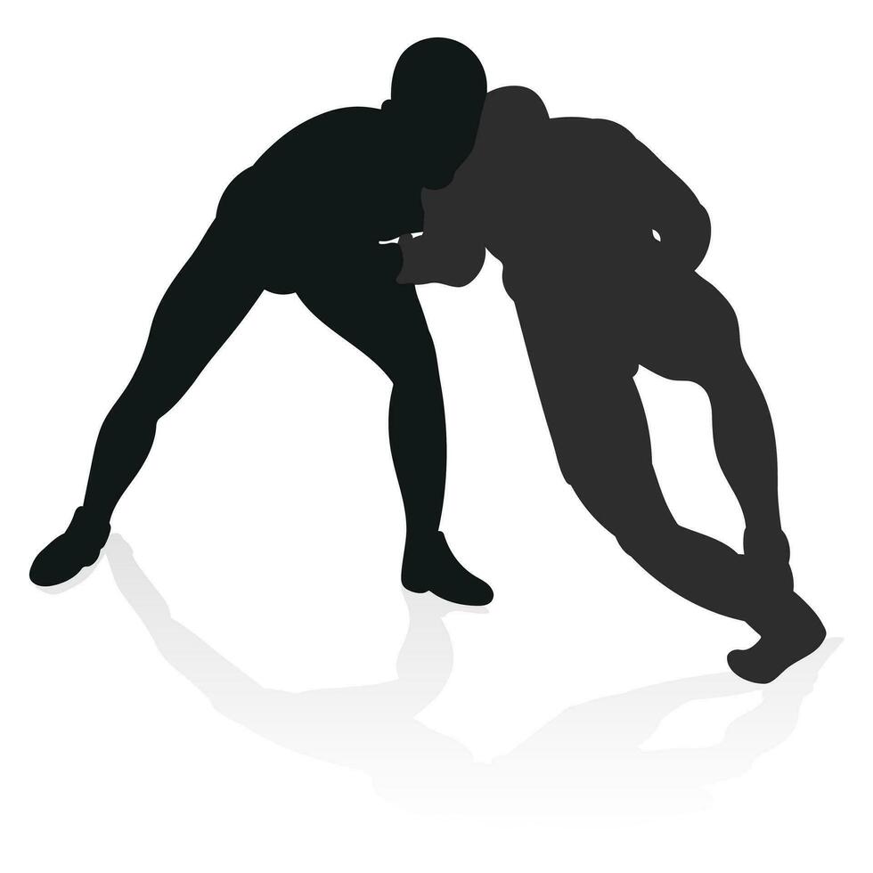 Image of a silhouette of a wrestler athlete in a fighting pose. Greco Roman wrestling, combating, duel, fight, martial art, sportsmanship vector