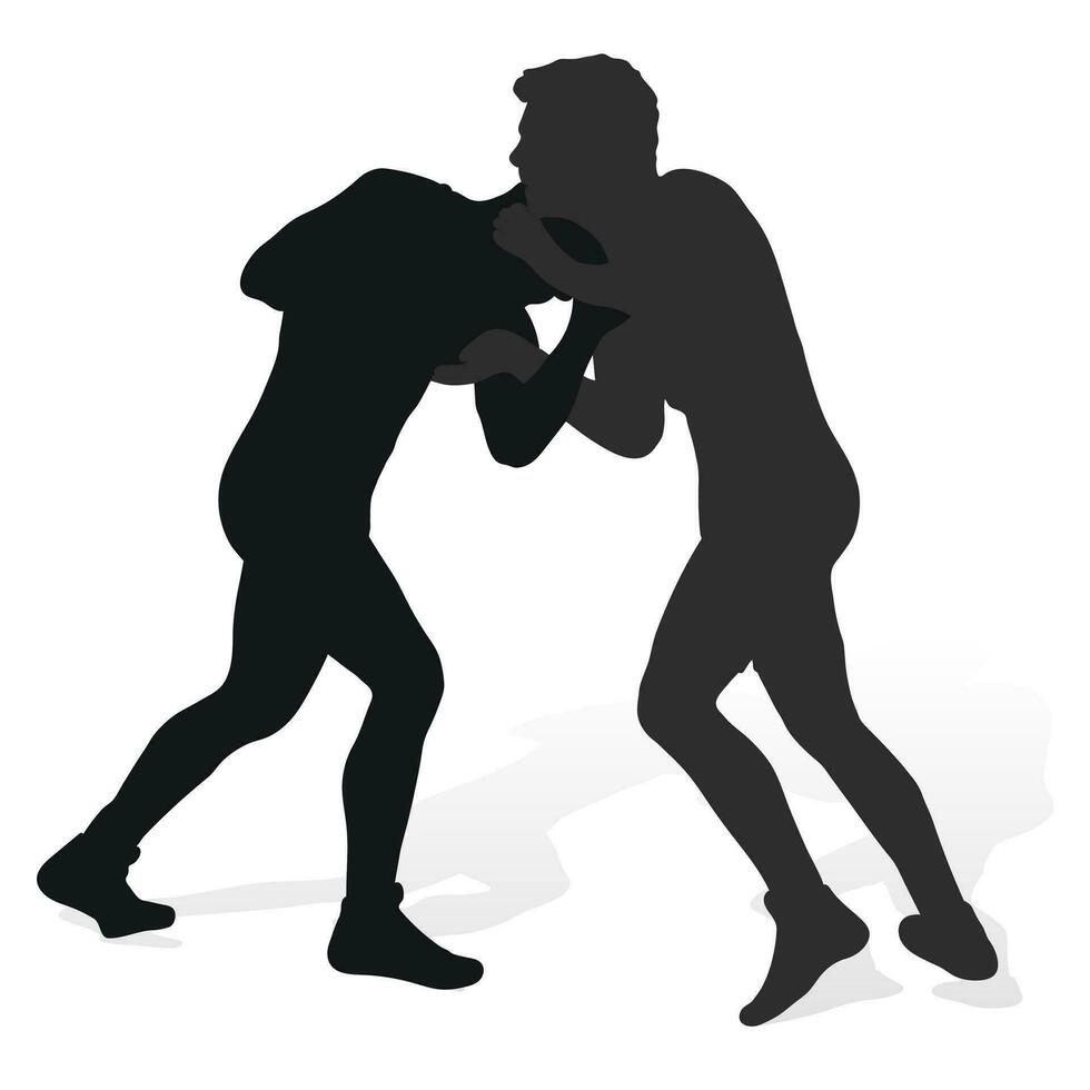 Image of a silhouette of a wrestler athlete in a fighting pose. Greco Roman wrestling, combating, duel, fight, martial art, sportsmanship vector