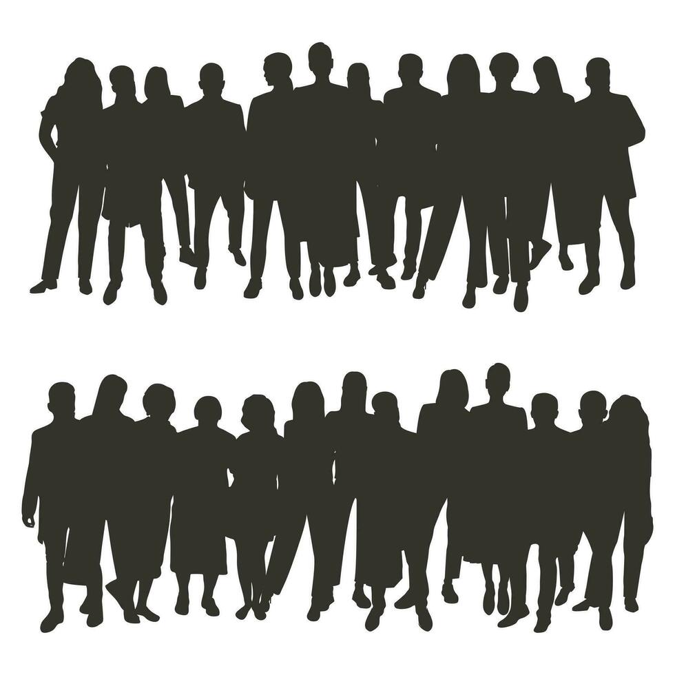 Image of crowd silhouette, group of people. Youth, students, business, workers, audience vector