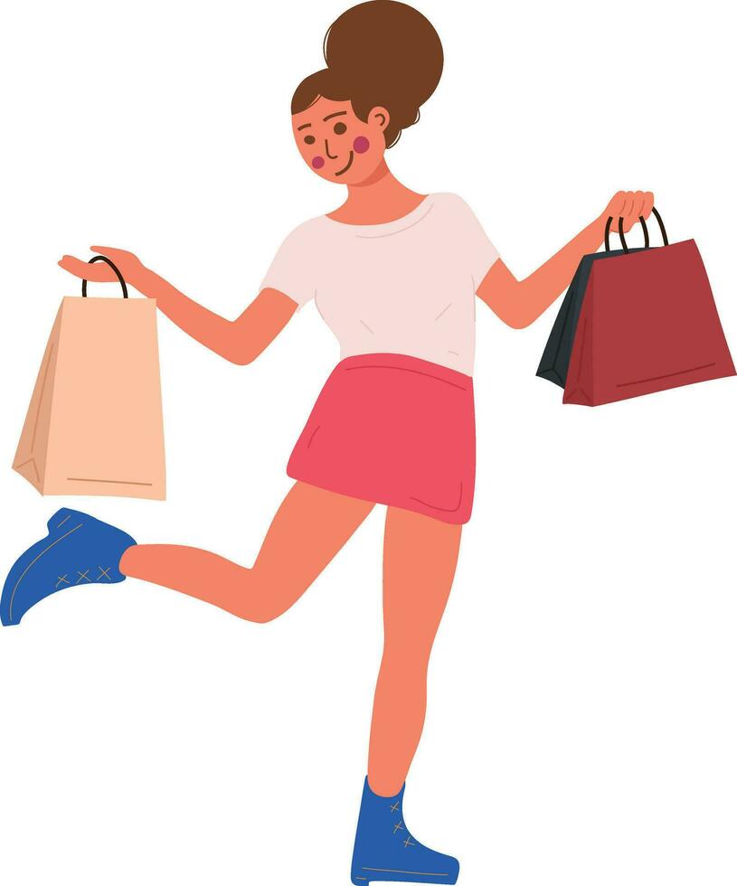 Shopping Woman and Carry Bag Market Illustration Graphic Cartoon Art Card vector