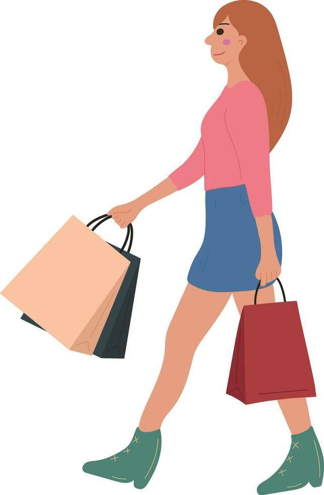 Shopping Woman and Carry Bag Market Illustration Graphic Cartoon Art Card vector