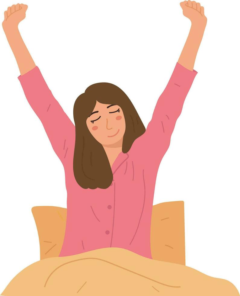 Happy Stretching Woman Wake Up In The Morning Illustration Graphic Cartoon Art vector