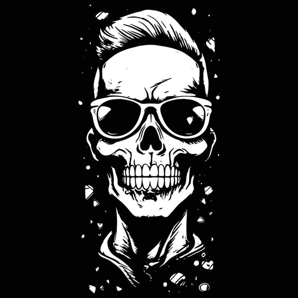 Skull wearing a sunglass vector punk style black and white