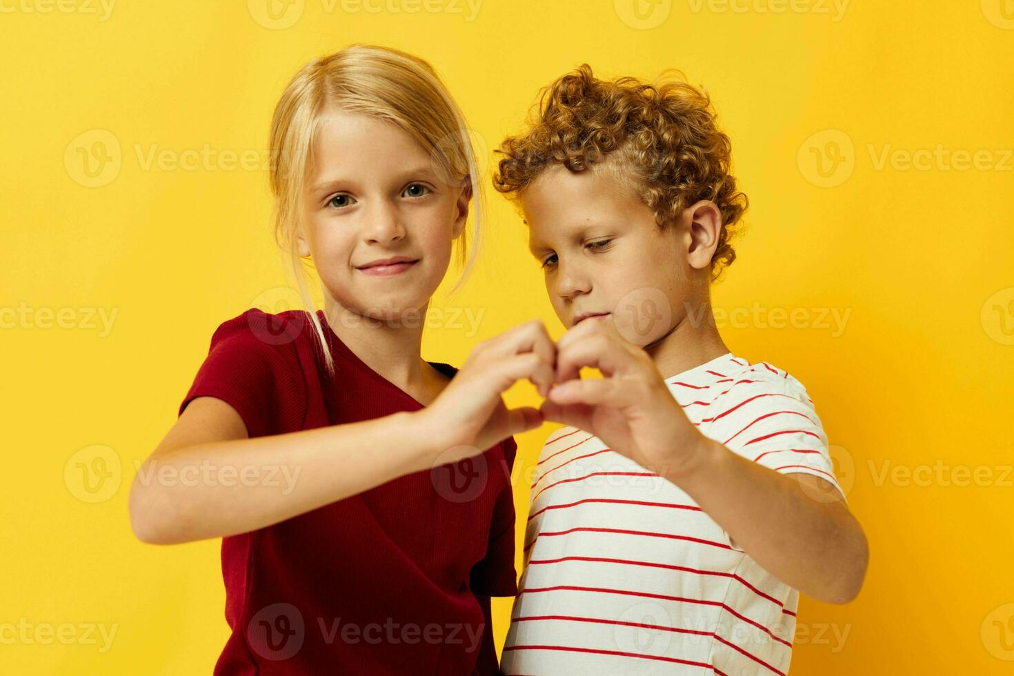 Cute stylish kids casual wear games fun together isolated background photo