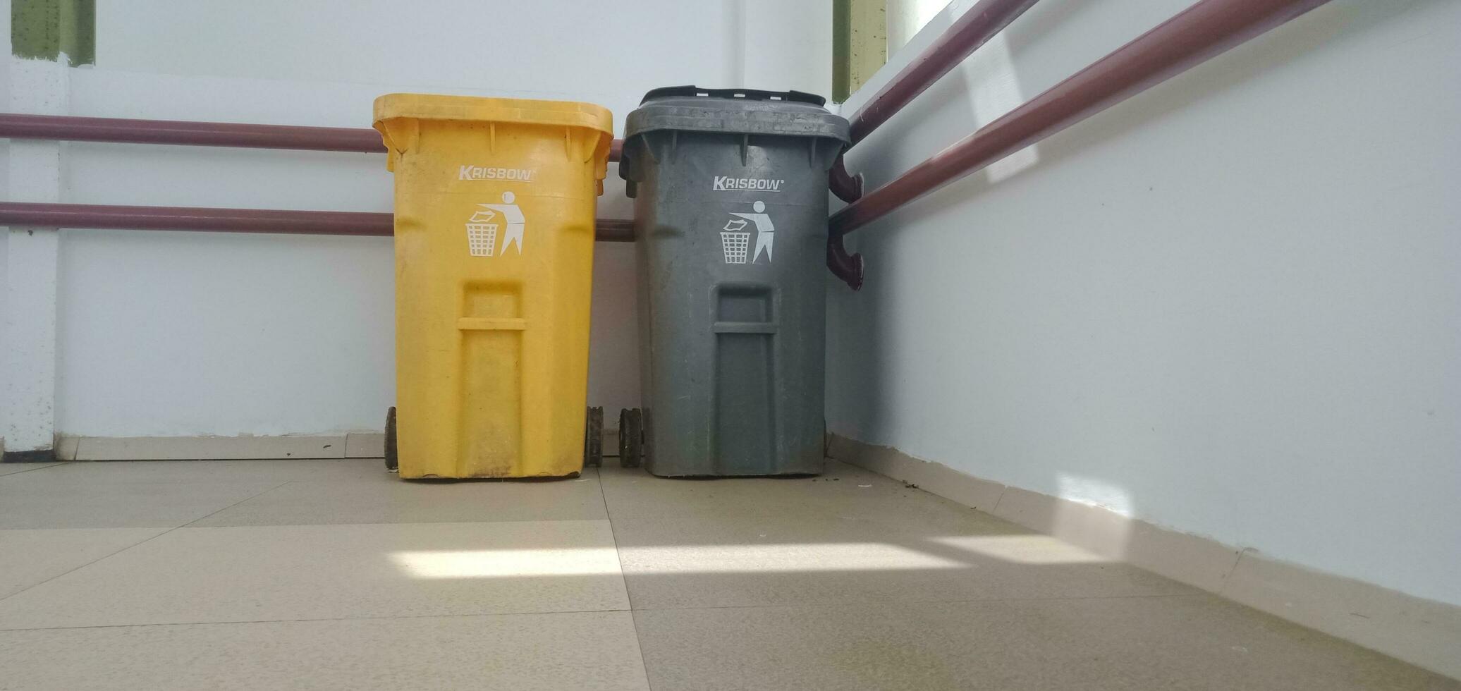 Object photography - 2 pieces Gray and yellow trash cans photo